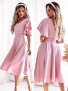 Sukienki - Sukienka pudrowy róż do 44 rozmiaru midi rozkloszowana elegancka na krótki rękaw z falbanką zdobny pasek w talii Luni - PERFE - miniaturka - grafika 1