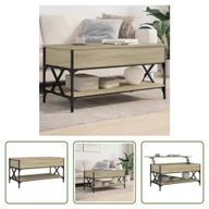 Ławy i stoliki kawowe - The Living Store stolik kawowy Sonoma dąb 100x50x50 cm materiał drewnopochodny i metal - miniaturka - grafika 1