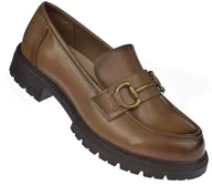 Półbuty damskie - Brązowe półbuty damskie Skotnicki P-3-Y105 – eleganckie loafersy rozm: 38 - miniaturka - grafika 1