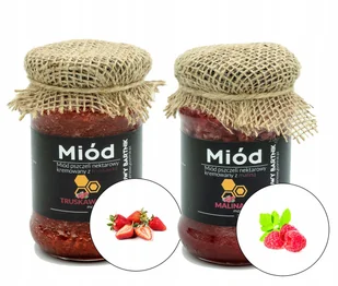ZESTAW MIODÓW - MALINA I TRUSKAWKA - Tegoroczne 2024, z Polski - Miód - miniaturka - grafika 1