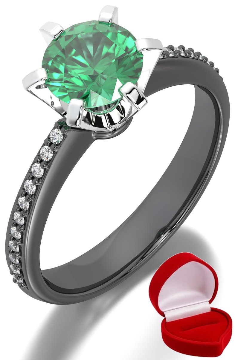 ZŁOTY PIERŚCIONEK ZARĘCZYNOWY 585 14k SZMARAGD 1 ct CZARNE ZŁOTO R10