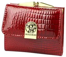Portfel Damski Skórzany GREGORIO Skóra Licowa Lakierowany Mały Z Klamrą RFID GF-126 CZERWONY 9.5 x 8 x 2.5 [cm] - Portfele - miniaturka - grafika 1
