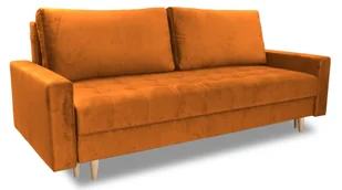 Sofa rozkładana ALEX, sofa z funkcją spania i pojemnikiem na pościel, sofa rozkładana, sofa na drewnianych nóżkach, sofa z tkaniny welurowej, kolor: pomarańczowy - Pościel - miniaturka - grafika 1