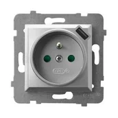 Gniazdka elektryczne - Ospel AS srebrny gniazdo z uziemieniem + USB GP-1GZPUSB/m/18 - miniaturka - grafika 1
