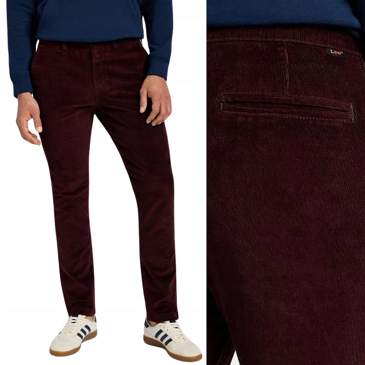 Lee SLIM CHINO Dark Red BORDOWE SZTRUKSY DOPASOWANE ZWĘŻANE CHINOSY W34 L34