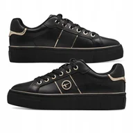 Buty sportowe damskie - Modne półbuty tenisówki na grubym spodzie skóra czarne Tamaris r39 - miniaturka - grafika 1