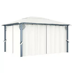 vidaXL Altana ogrodowa z zasłonami, 400 x 300 cm, kremowa, aluminium 48044 - Altany ogrodowe - miniaturka - grafika 1