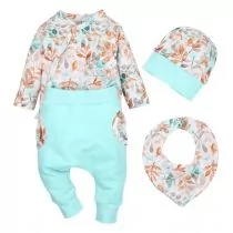 Komplety dla niemowląt - Nini Komplet niemowlęcy: body, spodnie, czapka, apaszka 6 miesięcy, rozmiar 68 - grafika 1