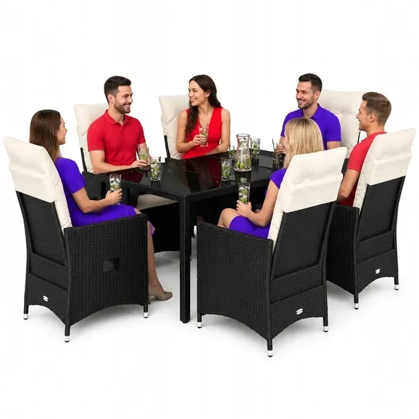 Zestaw mebli ogrodowych czarny, rattan PE, stół 150x90x75 cm, krzesła 56