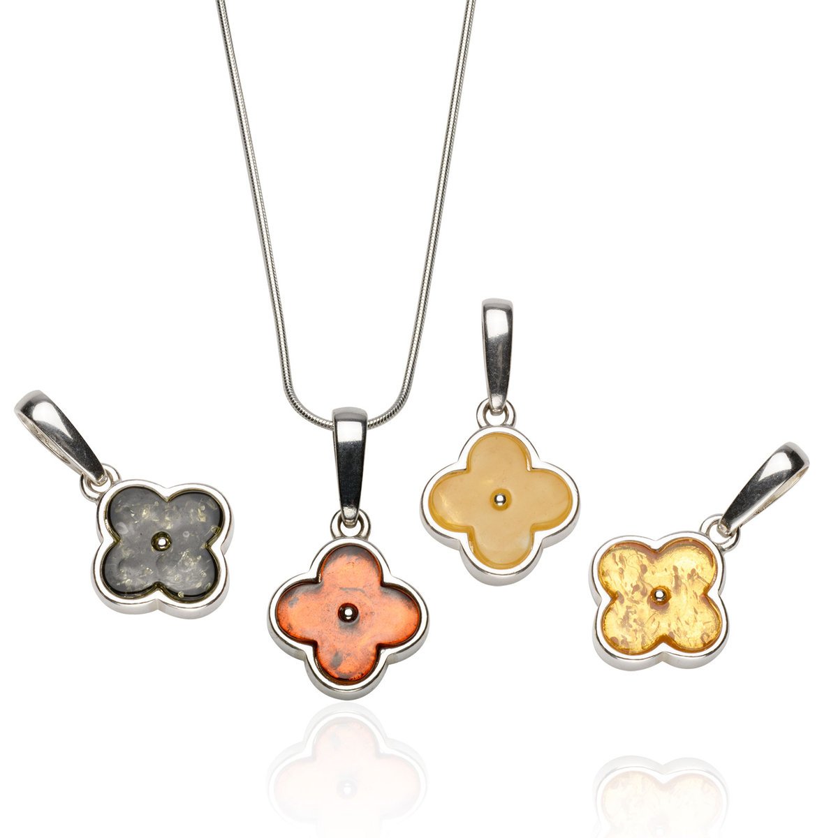 Naszyjnik srebrny - kwiatuszek z bursztynu