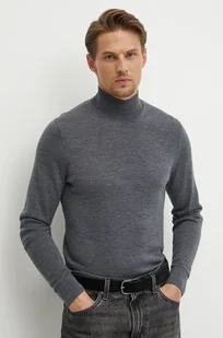Calvin Klein sweter wełniany męski kolor szary lekki z półgolfem - Swetry męskie - miniaturka - grafika 1