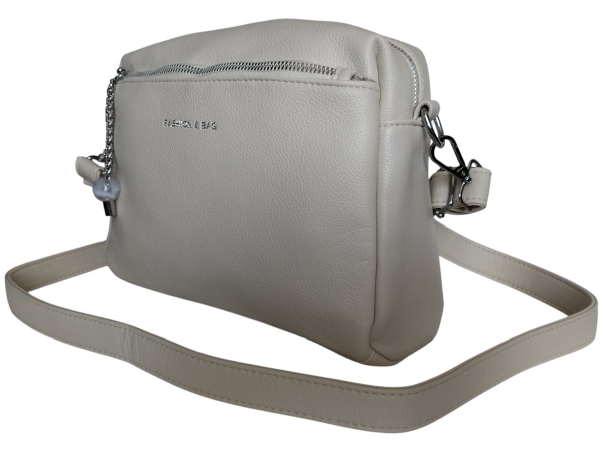 Torebka Damska Listonoszka Na Ramię Z Szerokim Paskiem Beżowa, Miejska A5