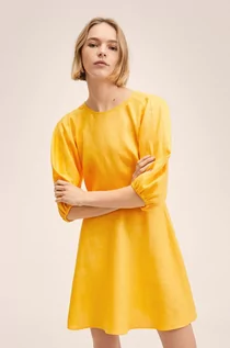Sukienki - Mango sukienka Filipa kolor żółty mini rozkloszowana - grafika 1
