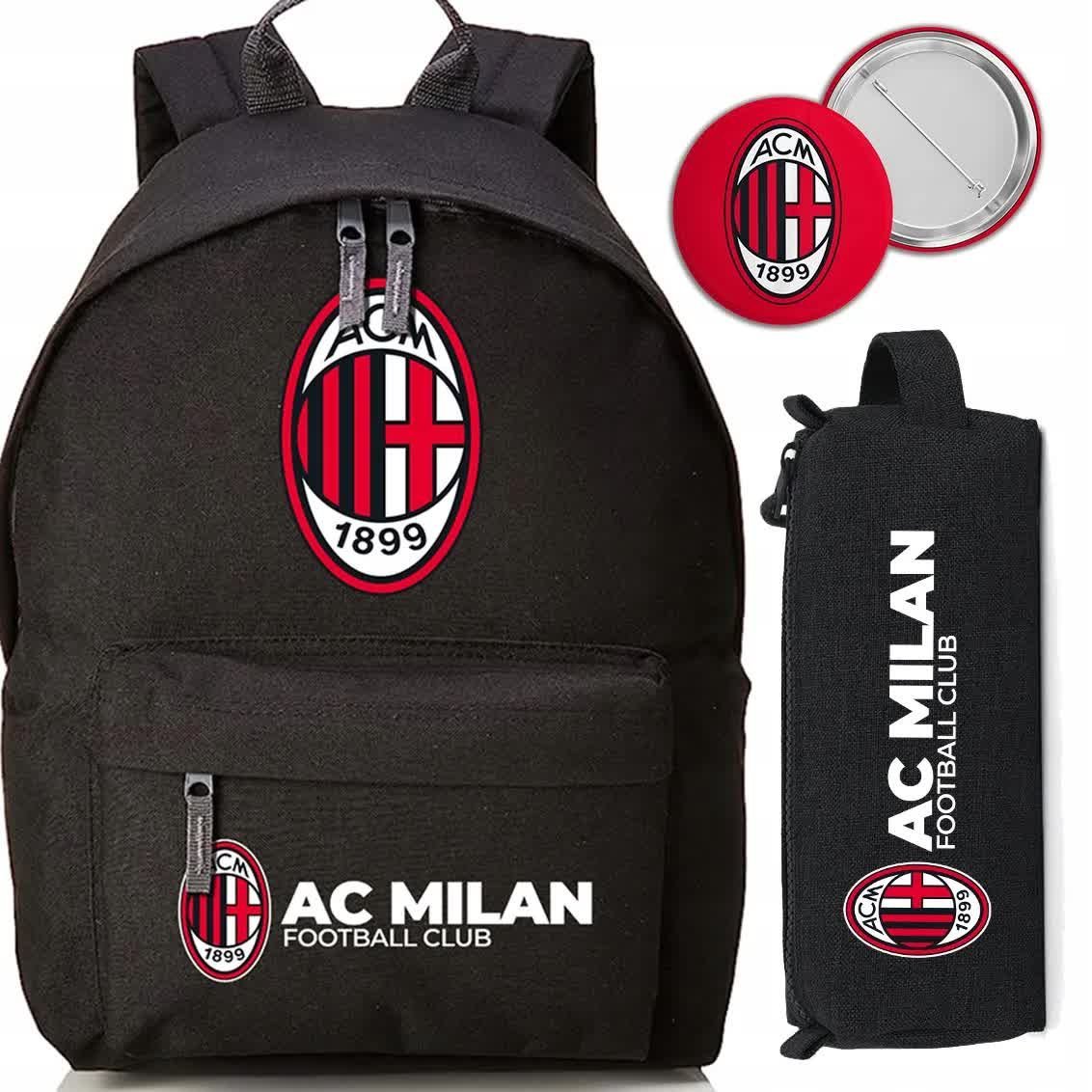 Zestaw do Szkoły Czarny Plecak + Piórnik + Pin AC MILAN FC Piłka Klub