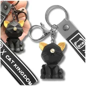 Breloki - Czarny brelok z kotem idealny do kluczy lub torebki - miniaturka - grafika 1