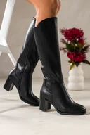 Kozaki damskie - Czarne kozaki skórzane damskie Sergio Leone przed kolano obcas słupek PA74775-H - miniaturka - grafika 1