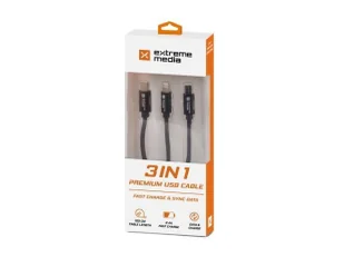 Natec Kabel Extreme Media micro USB + Lightning + USB-C combo 1m czarny NKA-1202 - Huby USB - miniaturka - grafika 6