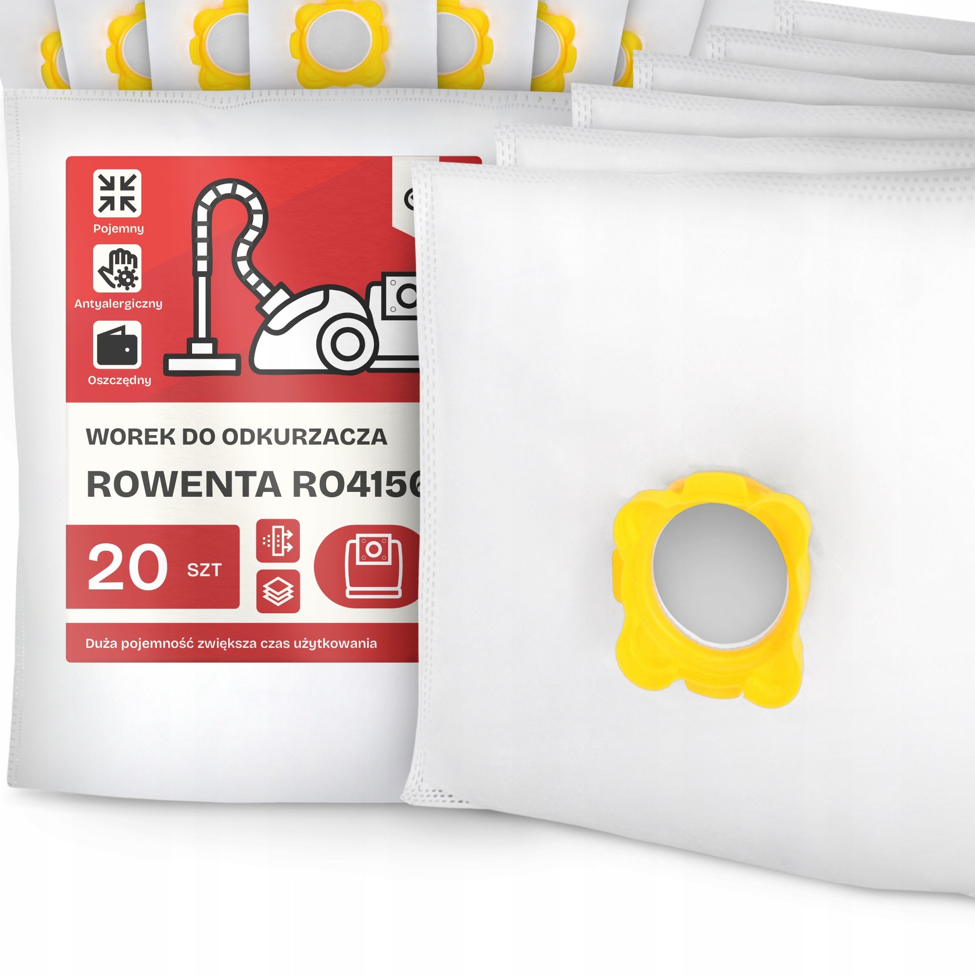 20x Worek do Odkurzacza Rowenta RO4156 Syntetyczny Mikrowłókna Duży Work G9