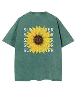 Koszulki i topy damskie - Damska koszulka oversize efekt sprania Słonecznik Kwiaty Lato Zielona 3XL - miniaturka - grafika 1