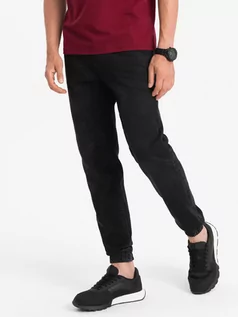 Spodnie męskie - Spodnie męskie jeansowe joggery - czarne OM-PADJ-0106 - grafika 1