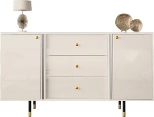MEGSTYL KOMODA 160CM Z ZŁOTYMI ZDOBENIAMI - CRISTAL 2 biały mat - biały połysk - Komody - miniaturka - grafika 1