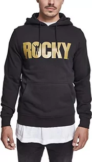 Bluzy męskie - Hoody MERCHCODE Rocky męska bluza z kapturem Balboa z nadrukiem logo filmowego czarny czarny X-L MC168 - grafika 1