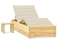 Leżaki ogrodowe - Elior Ogrodowy leżak z kremową poduszką w zestawie ze stolikiem P4-G94 - miniaturka - grafika 1