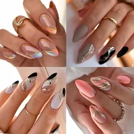 Inne - TEMU 4 Pudełka (96 Sztuk), Średnia Prasa Migdałowa Na Paznokciach, Zestaw Kombinowany, Kolorowe Sztuczne Paznokcie Ze Złotym Paskiem, Manicure Nail - miniaturka - grafika 1