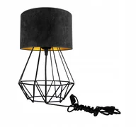 Lampy stojące - Lampka Nocna Stołowa Czarno Złota Welurowa E27 - miniaturka - grafika 1