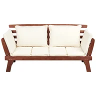 Ławki ogrodowe - Ławka ogrodowa z poduchą PORTICI 210 cm Drewno eukaliptusowe Ciemny brąz/ biały B585533 - miniaturka - grafika 1