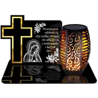 Lampiony i znicze - ZNICZ SOLARNY LED WIECZNY PODSTAWKA NA CMENTARZ GRÓB Krzyż EFEKT PŁOMIENIA - miniaturka - grafika 1