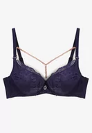 Biustonosze - Granatowy Biustonosz Push Up z Łańcuszkiem Imitującym Naszyjnik Amarainna - miniaturka - grafika 1