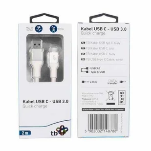 TB Kabel USB 3.0 - USB C 2m PREMIUM 3A biały TPE - Kable komputerowe i do monitorów - miniaturka - grafika 1