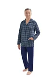 Piżamy damskie - PIŻAMA MĘSKA 3XL DŁUGI RĘKAW SPODNIE ROZPINANA ELEGANCKA BAWEŁNIANA GRANATOWA W KRATKĘ 2 - miniaturka - grafika 1