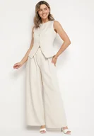 Komplety damskie - Beżowy Garniturowy Komplet Kamizelka i Spodnie o Szerokim Kroju Zivarelle - miniaturka - grafika 1