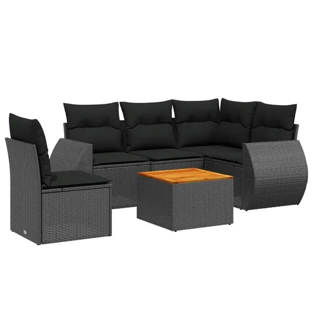Zestaw mebli ogrodowych modułowych z poduszkami, czarny, rattan PE, 62 x 6