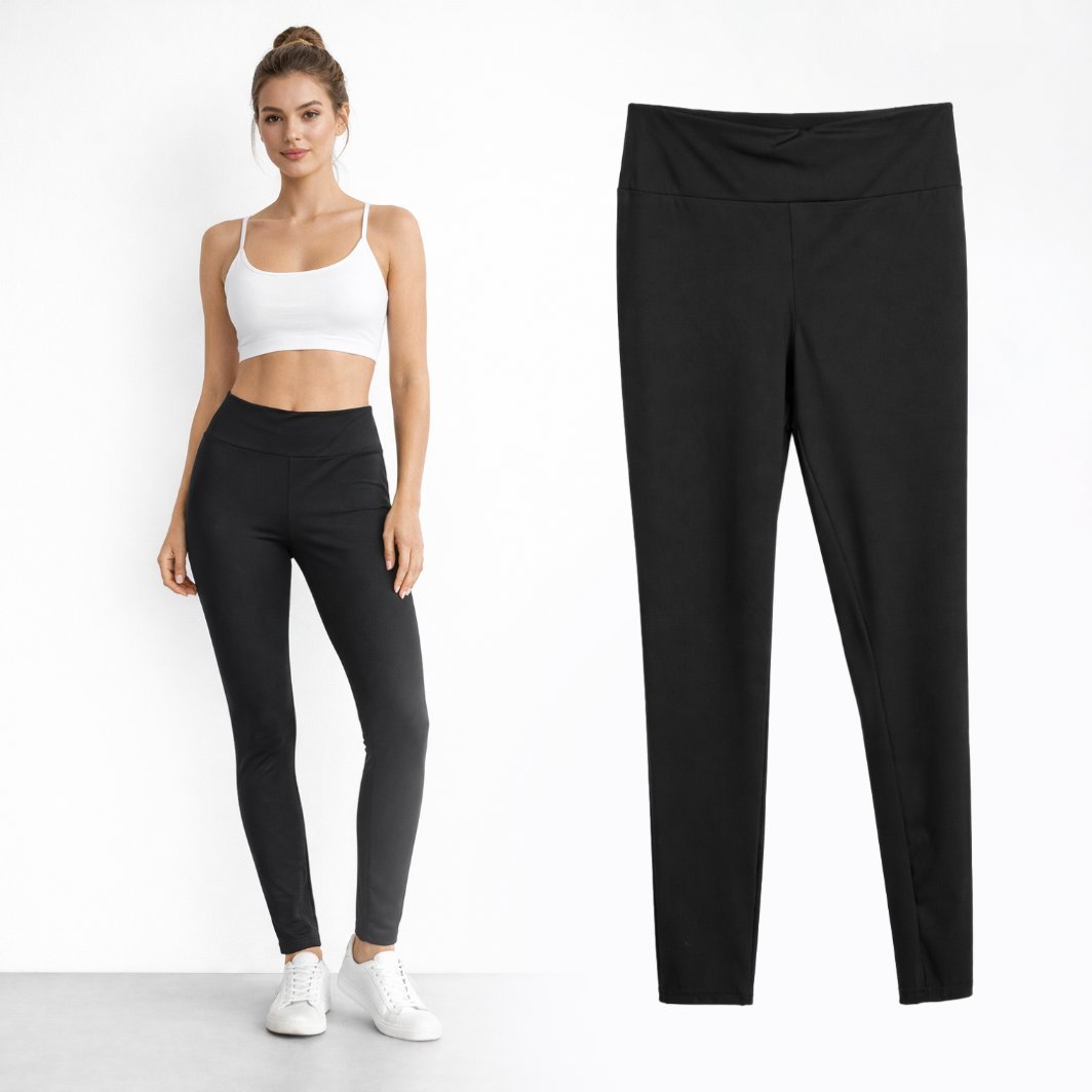 Legginsy Damskie Czarne Bawełna Klasyczne Dopasowane Elastyczne EDAN M