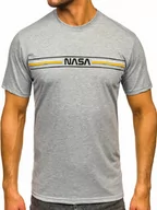 Koszulki męskie - Szary bawełniany t-shirt męski z nadrukiem Denley 5052 - miniaturka - grafika 1