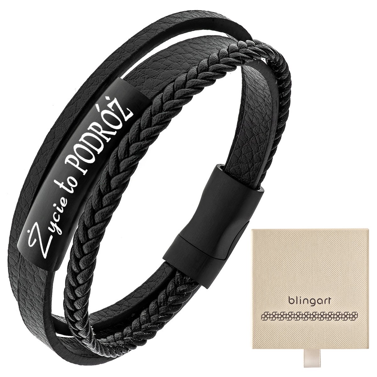 Bransoletka z GRAWEREM skórzana męska / damska ple