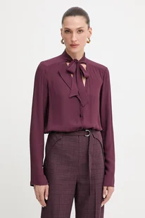 Patrizia Pepe koszula damska kolor bordowy regular z wiązanym dekoltem 8C0785 A8I1 - Koszule damskie - miniaturka - grafika 1