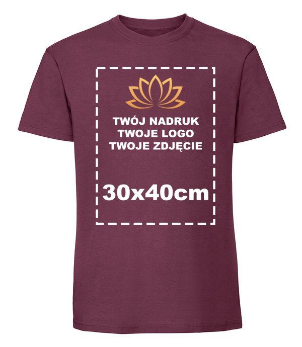 Koszulka Bawełniana Męska Z Twoim Nadrukiem 30x40cm Burgundowy XXL