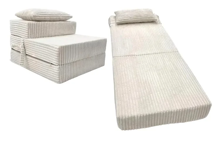 Materac Turystyczny Składany Fotel 200x70x15cm Sztruks Beżowy