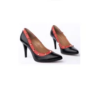 Czółenka - Czółenka skórzane na szpilce - ozdobne złote ćwieki (6341) - miniaturka - grafika 1