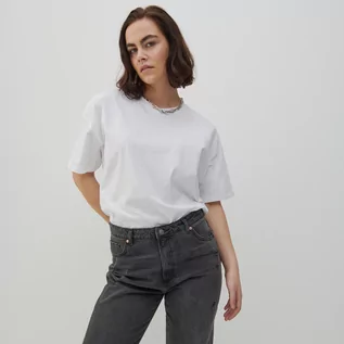 Koszulki i topy damskie - Reserved T-shirt oversize z bawełny organicznej - Biały - grafika 1