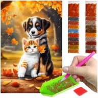 Zabawki kreatywne - Haft Diamentowy 40x60 Diamond Painting mozaika PIESEK I KOTEK zestaw akcesoria - miniaturka - grafika 1