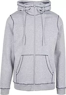 Bluzy męskie - Urban Classics Męska bluza z kapturem Organic Contrast Flatlock Stitched Zip Hoody z kapturem, szary/ciemnoniebieski, L - miniaturka - grafika 1