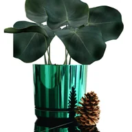 Donice - 18 cm wzór ZIELONY BŁYSZCZĄCY Doniczka z podstawką * nowoczesna * styl glamour * wysoki lustrzany połysk metaliczna * z drenażem * idealna do monst.. - miniaturka - grafika 1