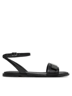 Sandały damskie - Calvin Klein Sandały Flat Sandal W/Ck Hw - Lth HW0HW02367 Czarny - miniaturka - grafika 1