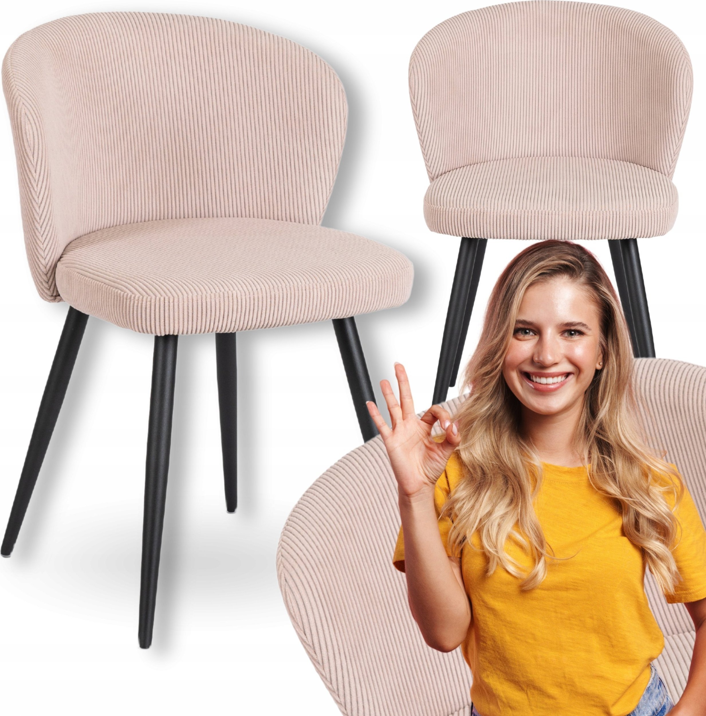 Krzesło Tapicerowane HAILEY Pudrowy Róż Do Salonu Jadalni Kuchni Sztruks