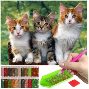 Haft Diamentowy ARTULIO, Obraz DIY 5D, Diamond Painting, Mozaika diamentowa 30x40cm (Trzy kociaki) + zestaw akcesoriów - Malowanie po numerach - miniaturka - grafika 1